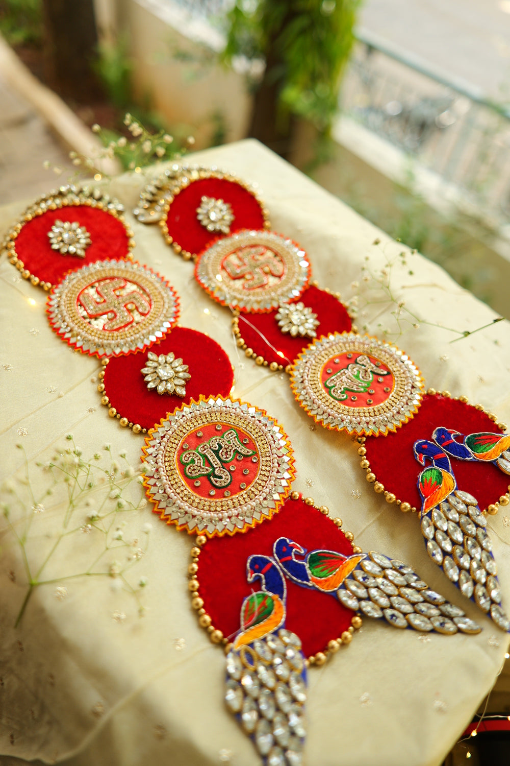 Shubh Labh Peacock -Themed Wall Hanging