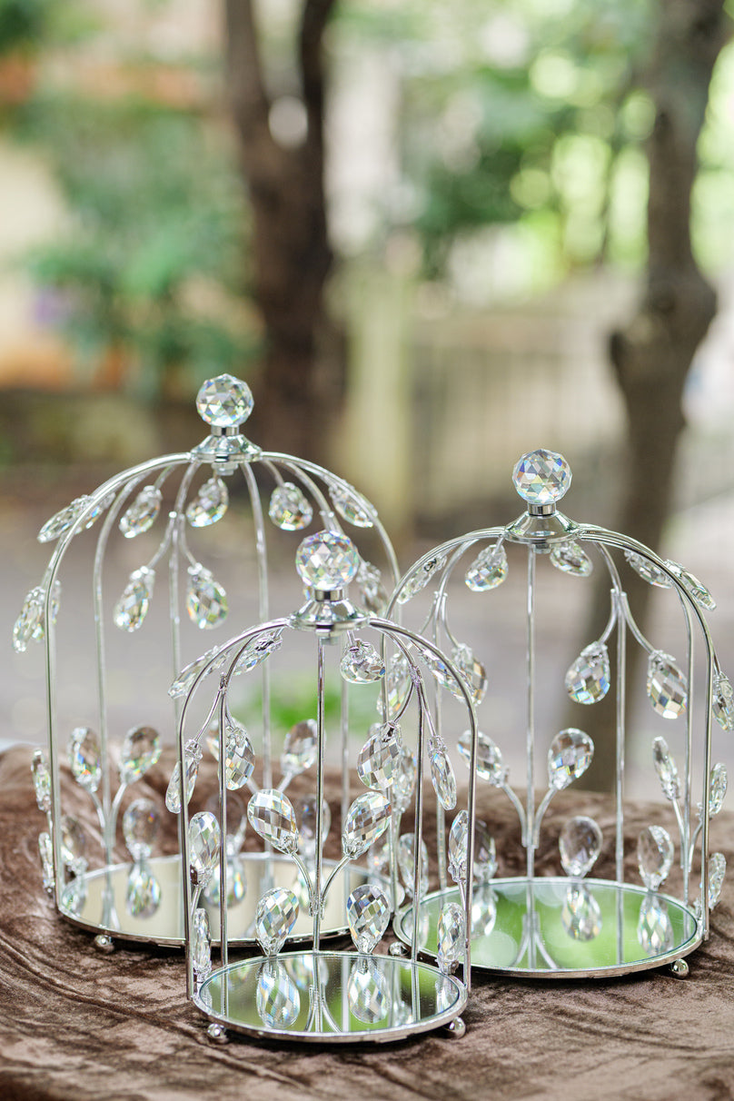 Silver crystal birdcage dome set for home decor