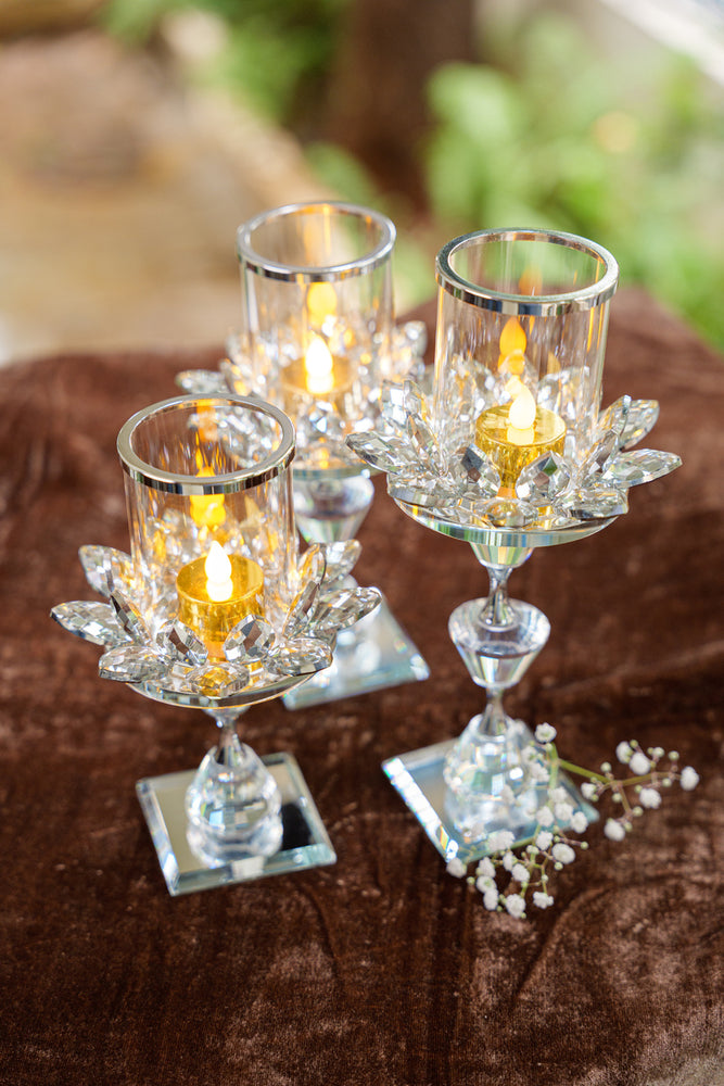
                      
                        Silver Crystal Candle Holders with Glass Cylinders (Set)
                      
                    