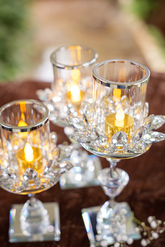 
                      
                        Silver Crystal Candle Holders with Glass Cylinders (Set)
                      
                    