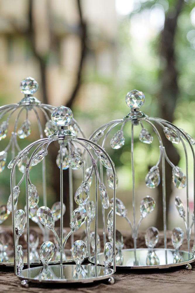 Silver Crystal Embellished Birdcage Domes (Set)