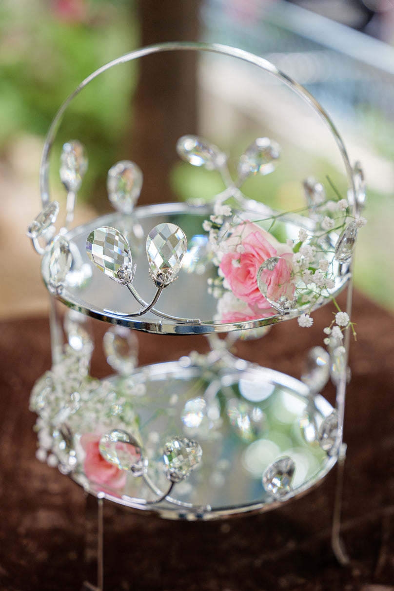Silver Crystal Floral Two-Tiered Display Stand