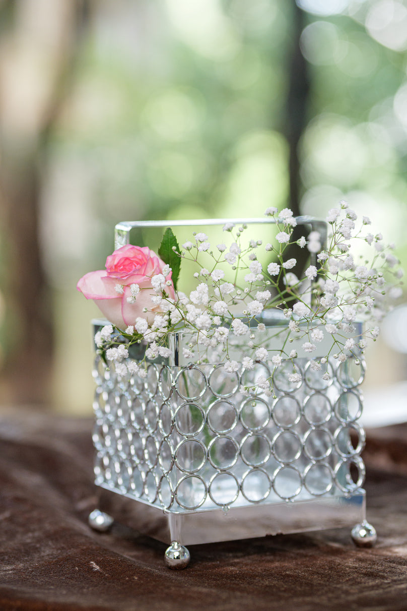 Silver Crystal Grace Square Holder (Flowers Not Included)
