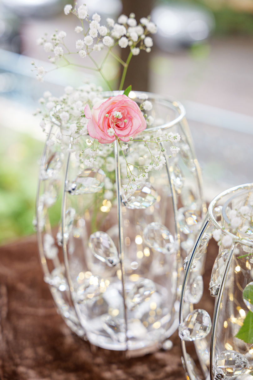 Silver Crystal Vase Candle Holders