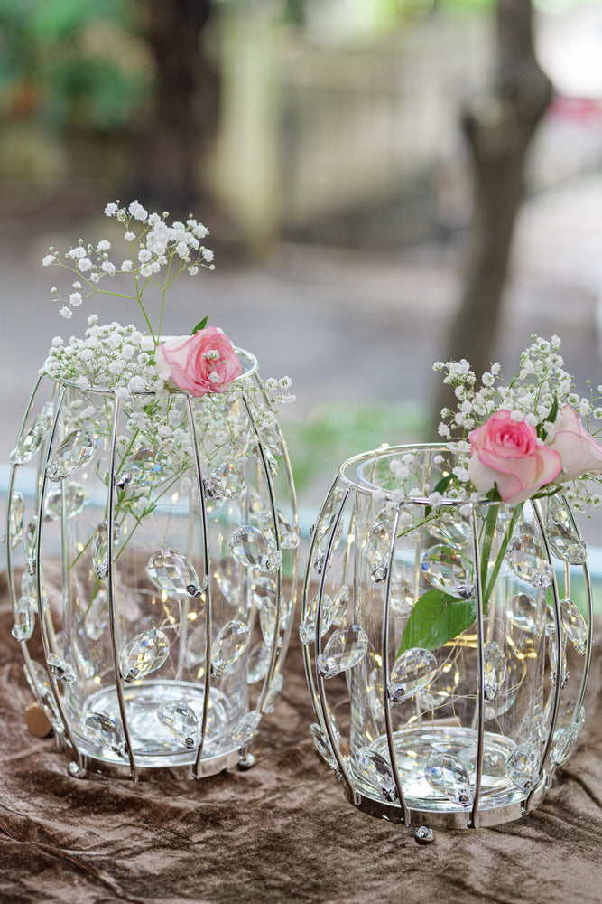 Silver Crystal Vase Candle Holders
