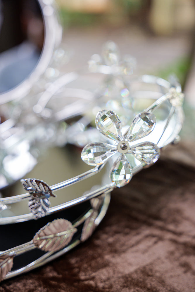 
                      
                        Silver Floral Crystal Round Mirror Serving Tray
                      
                    