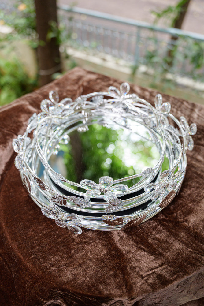 
                      
                        Silver Floral Crystal Round Mirror Serving Tray
                      
                    