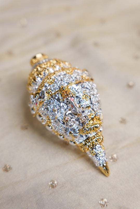 Silver golden shankh decorative conch for gifting