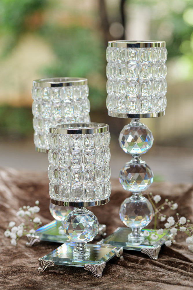 Silver Luxe Crystal Candle Holders (Set)