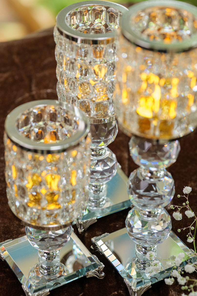 Silver Luxe Crystal Candle Holders (Set)