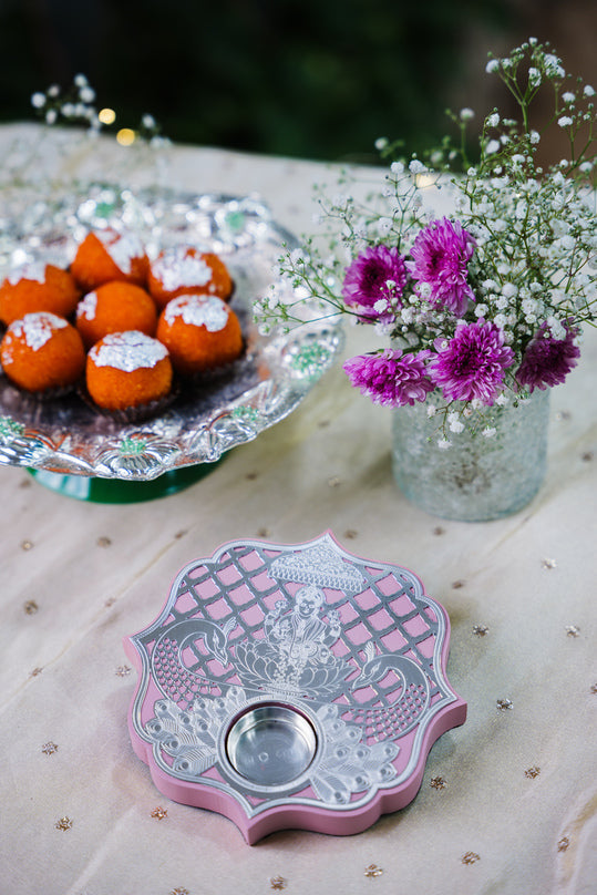 Shree Lakshmi silver plated tea light holder