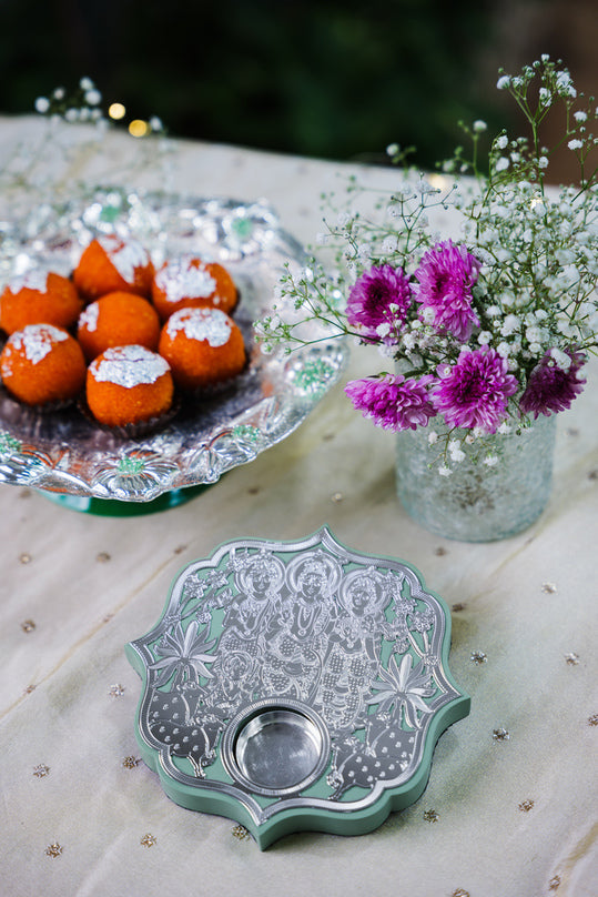 Ram Laxman Sita Green Silver-Plated Tea-Light