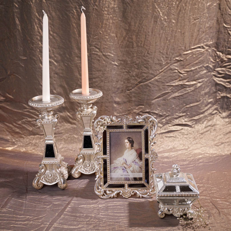 
                      
                        Silver Resin Photo Frame with Mirror Accents
                      
                    