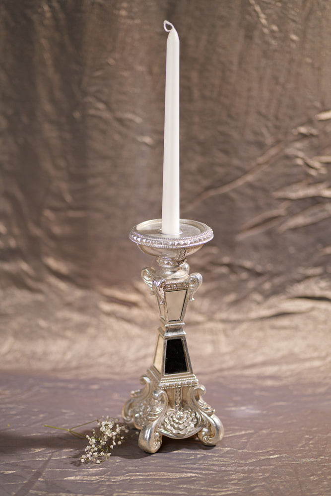 
                      
                        Silver Resin Candle Stands with Mirror Accents
                      
                    
