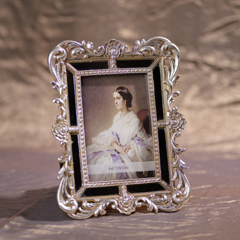 Silver Resin Photo Frame with Mirror Accents