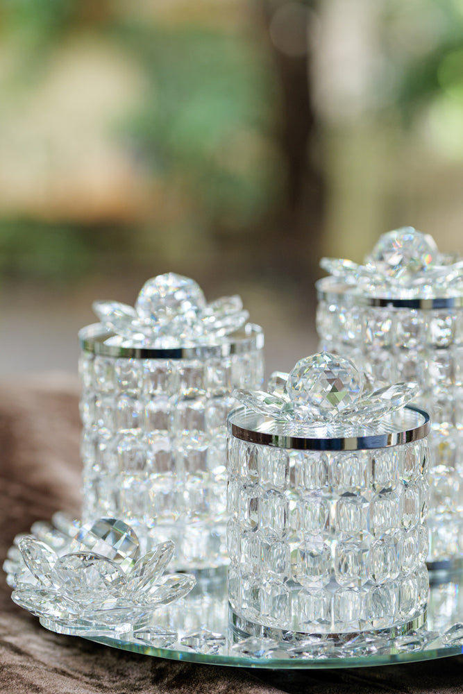 
                      
                        Silver Rotatable Crystal Lotus Jar Set
                      
                    