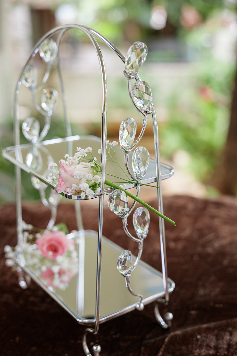 Silver Two-Tier Crystal Mirror Serving Stand