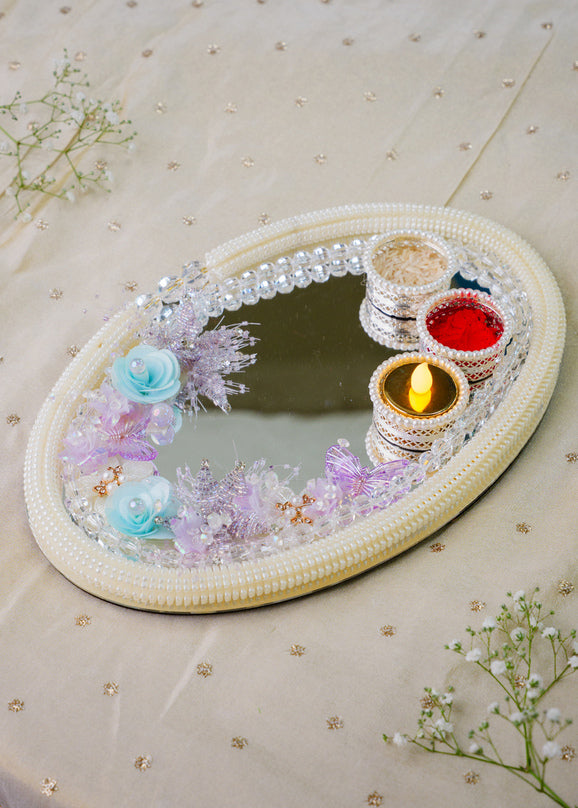 silver oval Pooja Thali