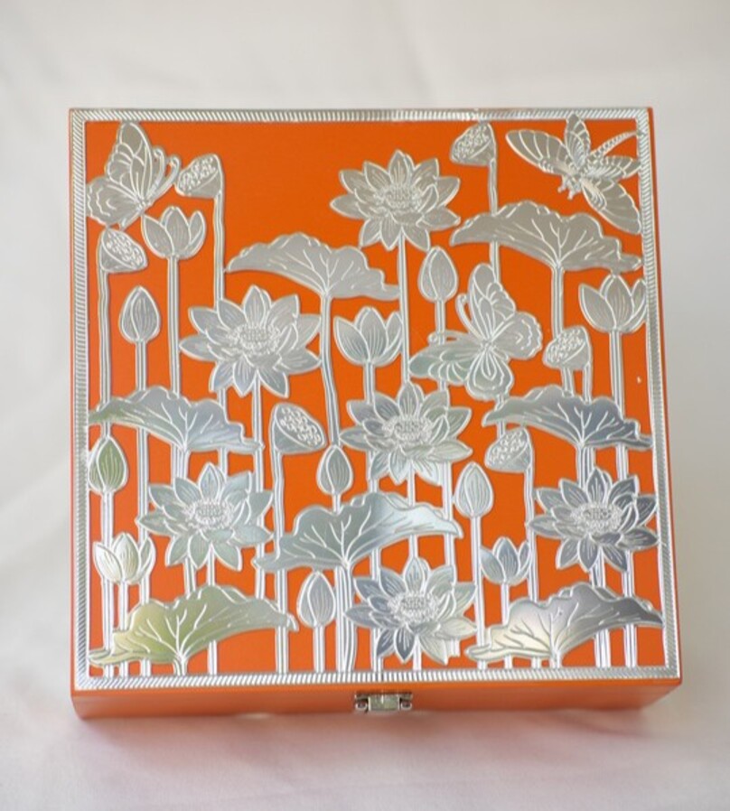 Sunset Orange Lotus Silver-Plated Box