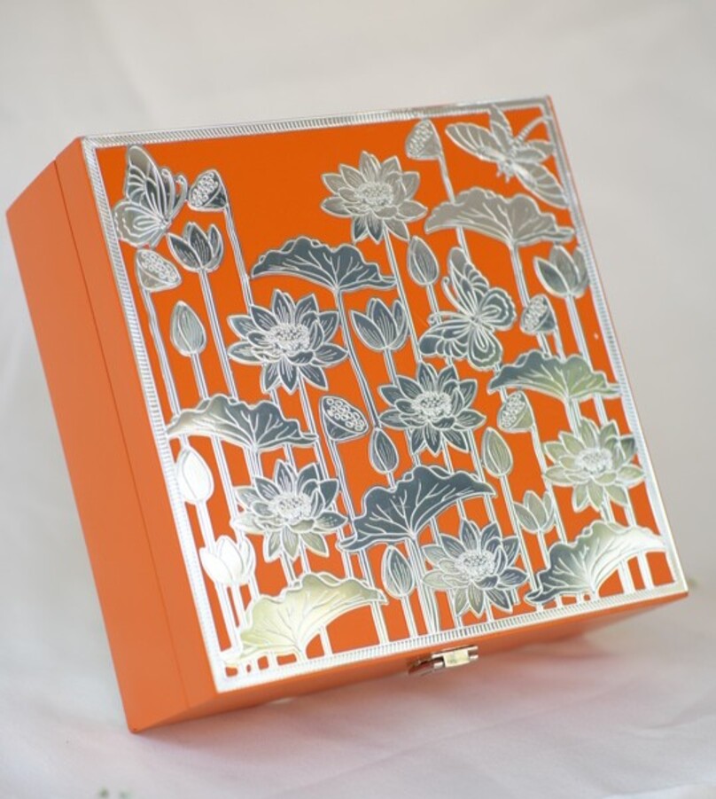 Sunset Orange Lotus Silver-Plated Box