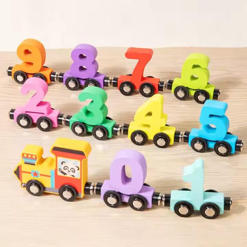 Wooden number train toy for toddlers learning counting