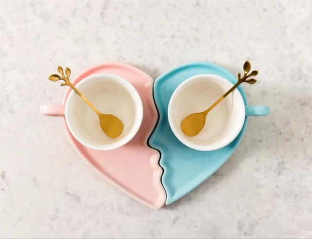 Twin heart ceramic cup set for couples