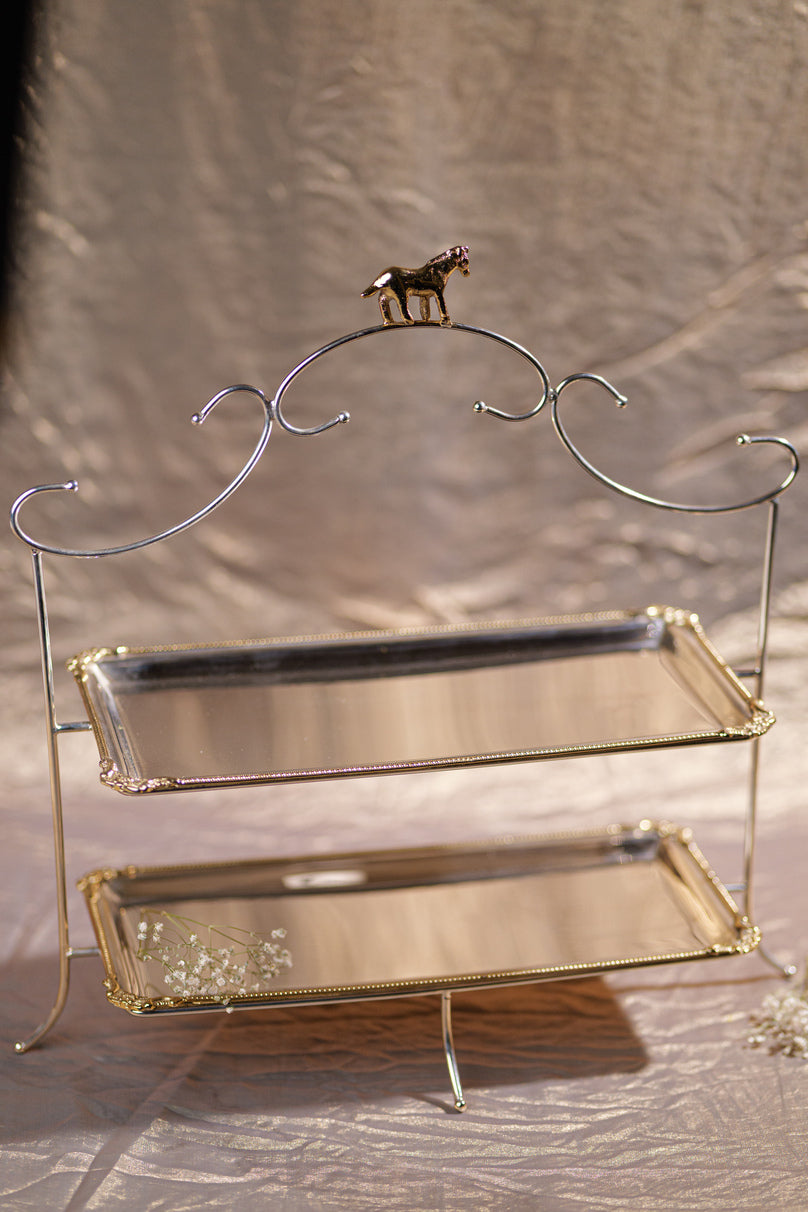 Two-Tier Horse Handle Metal Serving Stand