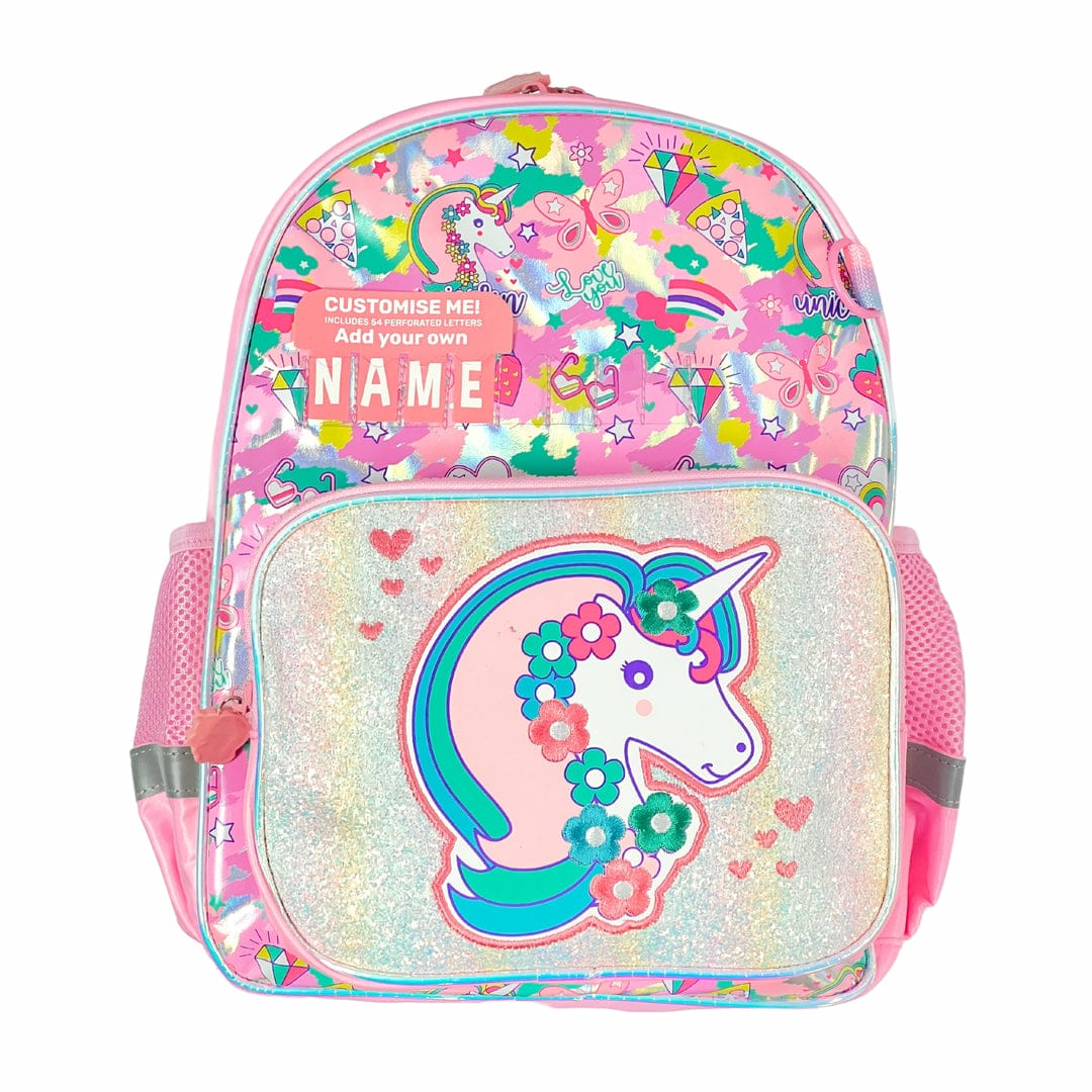 Unicorn school backpack for kids with rainbow design