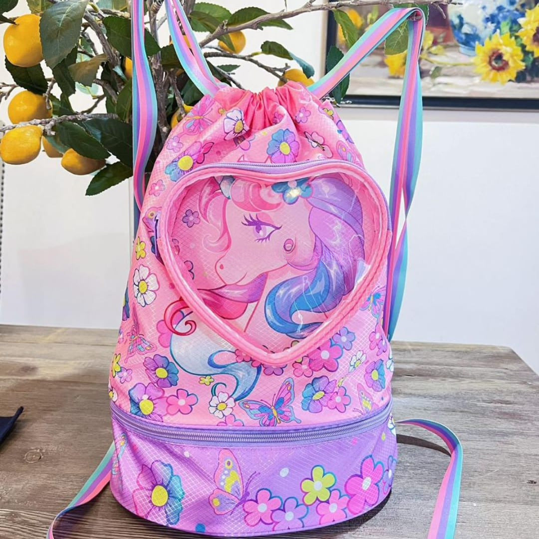 Girls swimming bag with unicorn kitty butterfly design