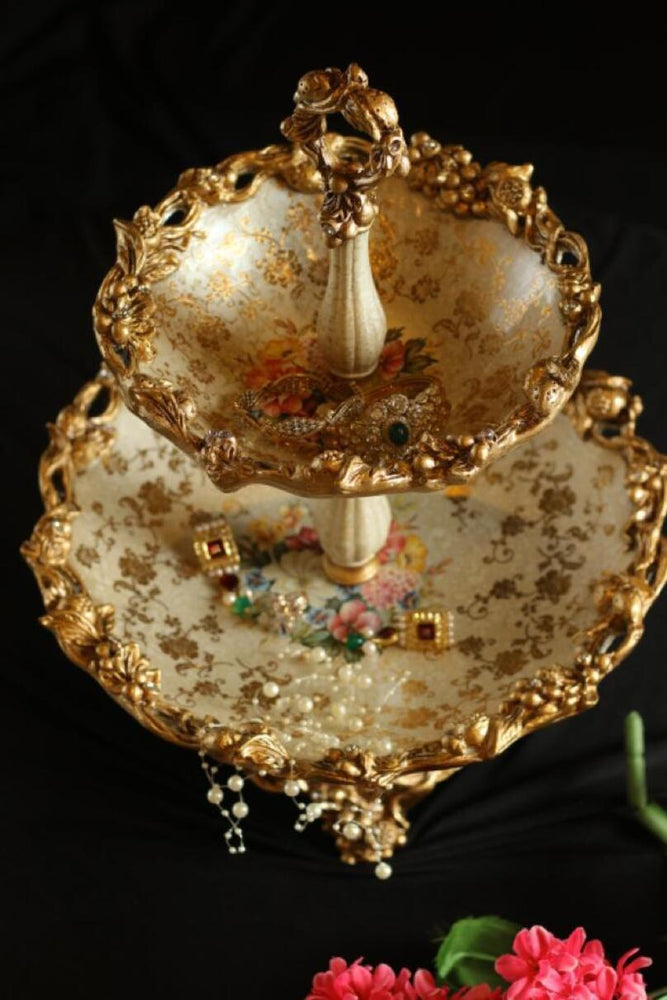 Victorian Golden Two-Tier Serving Stand