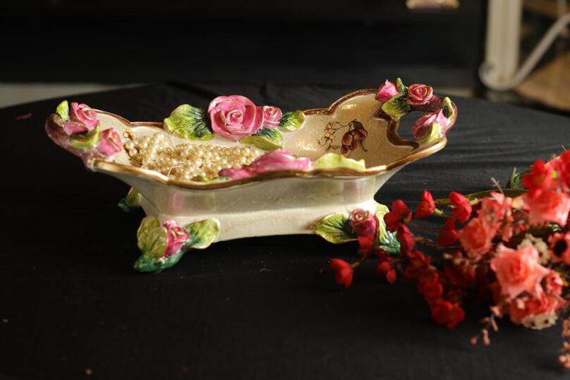 Vintage Rose Garden Rectangular Bowl