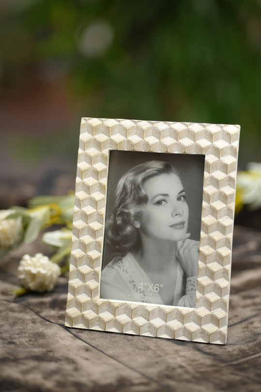White Photo Frame With Golden Accent