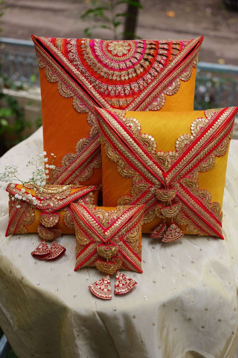 Yellow raw silk cane saree cover with embroidery